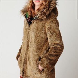 Free People Reversible Embroidered Fur Coat Brown Size XS